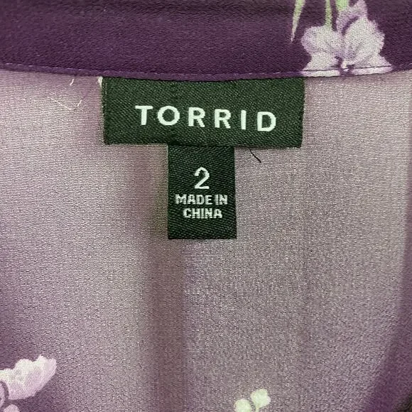 Torrid Purple Floral Chiffon Hi-Lo Tunic Blouse Sz.2 - Picture 7 of 14